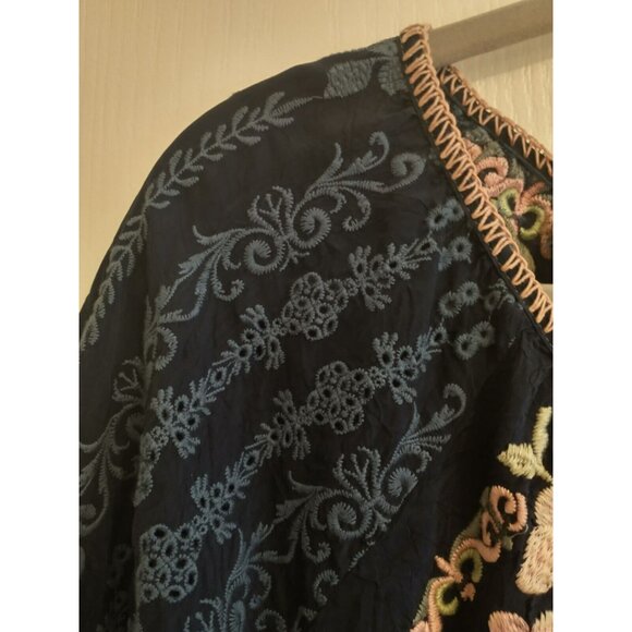 SOLD_SOLD_SOLD!!  JOHNNY WAS Vista Blouse Blue Night Embroidered Boho Tunic Top - Picture 5 of 11